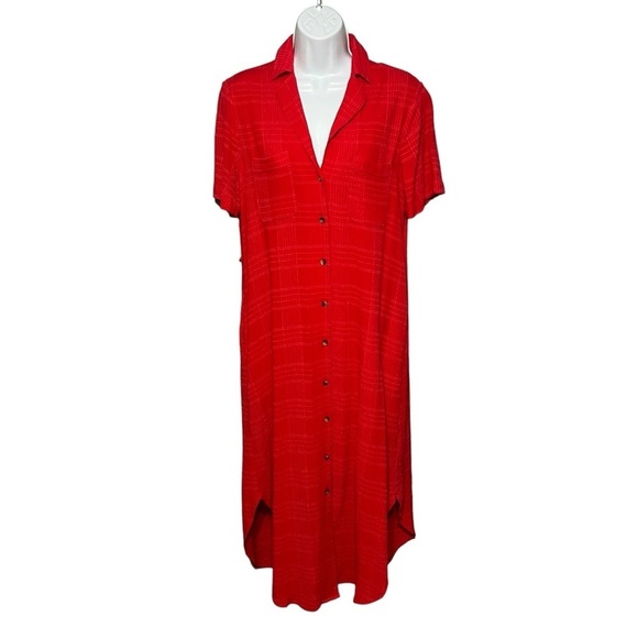 Maeve by Anthropologie Aria Shirt Dress Textured Short Sleeve Button Front Midi - Picture 4 of 9